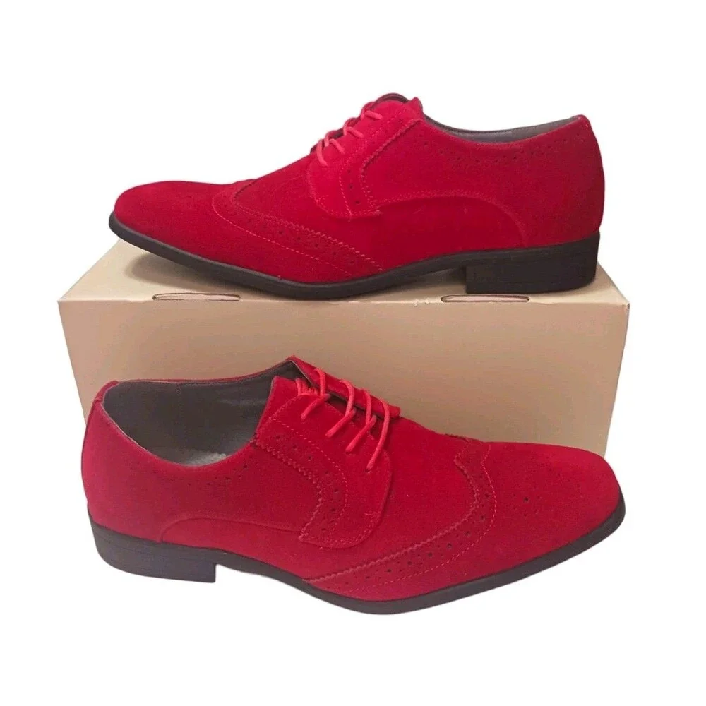 NEW BRAVO KING-3 Men's Size 10 Dress Shoes Red Faux Suede Classic Oxford Wingtip